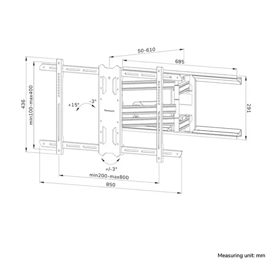 Стойка Neomounts Level-850 Wall Mount (full motion, 3 pivots, VESA 800x400)