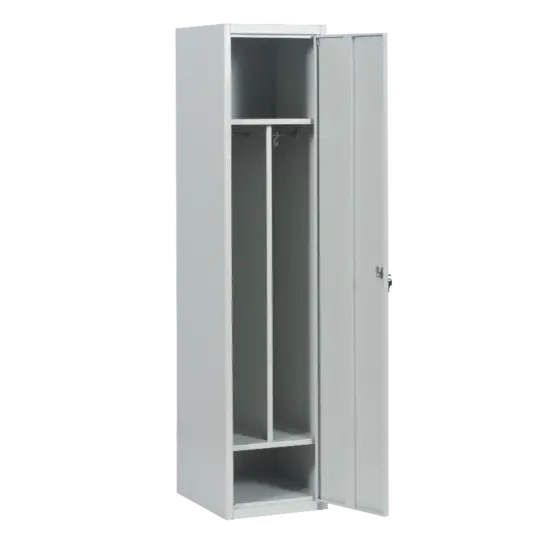 Метален гардероб BTL K с 4 отделения 183х42х50 см, с отворени врати, празен, сниман отпред