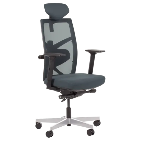 Директорски стол ФРЕДО- сив цвят снимка отпред, дамаска и мрежа