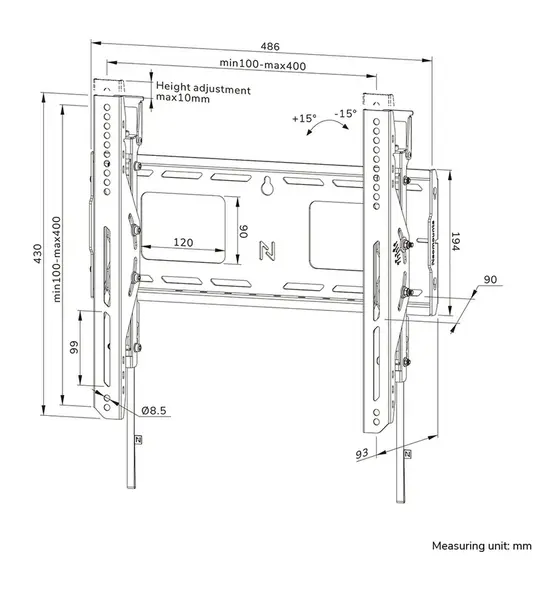 Стойка Neomounts Level-750 Wall Mount (XL, 125 kg, tiltable, tilt guard, connectable, VESA 400x400)