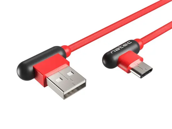 Кабел Natec USB-C(M) - USB-A (M) 2.0 cable 1m. Angled leftright Red