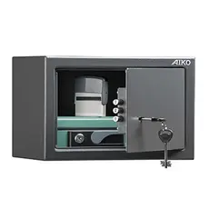 Метален сейф PMT 170 - сив, отворен, с документи вътре