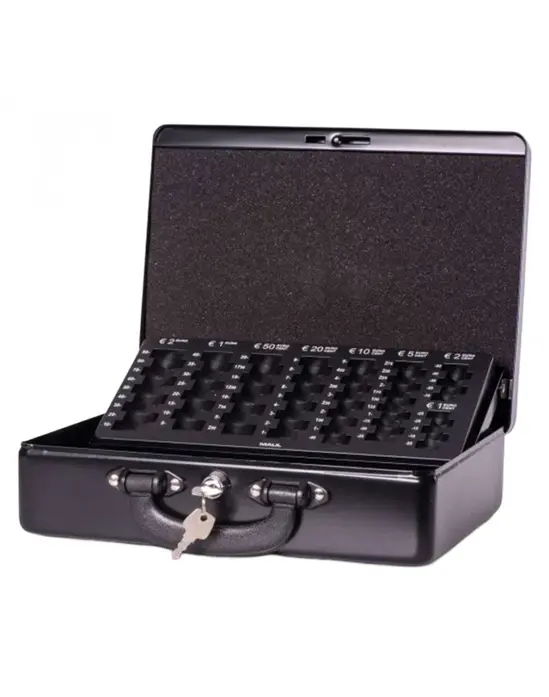 Метална кутия с евро монетник 300х245х93 мм- отворена, черна