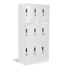 Метален гардероб BTL K с 9 отделения 185х90х45 см - бял, сниман отстрани, затворени врати