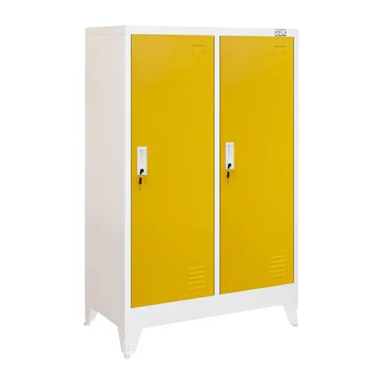 Метален гардероб с 2 отделения 80x40x120 см 4 цвята - жълт, сниман отпред, затворен