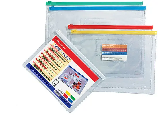 Папка с цветен цип А5 прозрачна