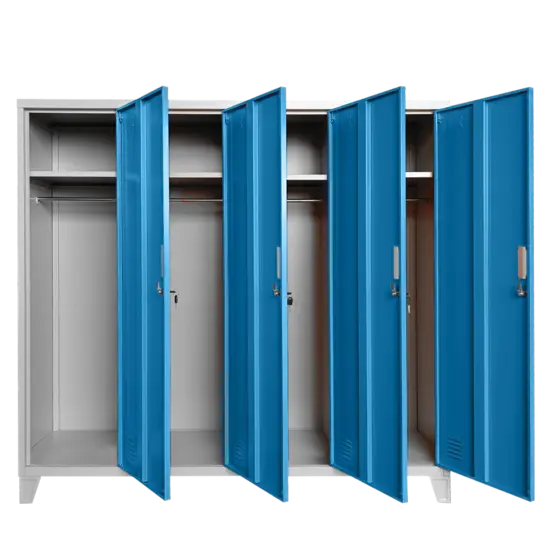Метален гардероб BTL JZ с 4 отделения 150x159x40 см син с 4 отворени врати и 4 рафта