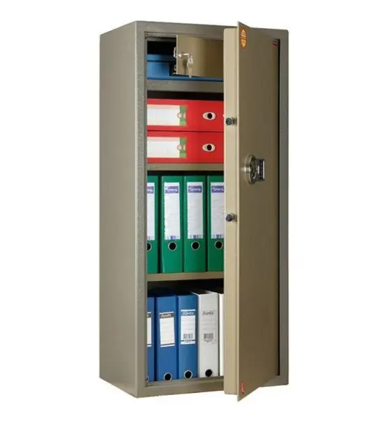 Метален сейф PMT 120 T EL с електронна брава, отворен, с наредени класьори