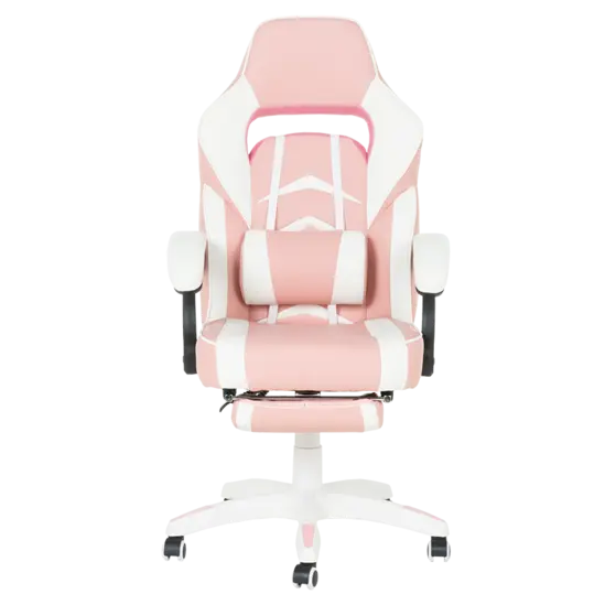 Геймърски стол ЖИЗЕЛ-снимка отпред, розово и бяло