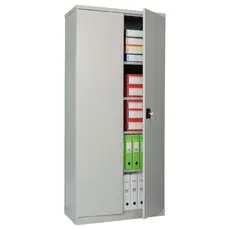 Архивен шкаф PMT с 5 отделения 186х85х40 см с леко отворена дясна врата и наредени класьори вътре