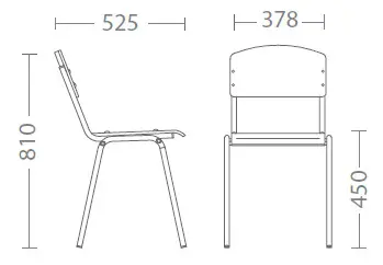 Ученически стол Ана Е-263 черна рамка-чертеж, размер на стола