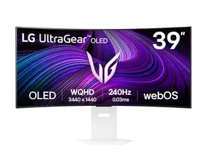 Монитор LG 39GX90SA-W, 39", OLED UltraGear 21:9 Curved Smart, IPS 0.03 ms, WQHD (3440x1440), 240Hz, HDR 10, 1500000:1, 250 cdm2, DCI-P3 98.5%, USB 3.0, VRR, Free-sync, G-Sync, USB-C, PD 65W, HDMI, DP, PBP, Speakers, LG Switch, Height, Swivel, Tilt, White