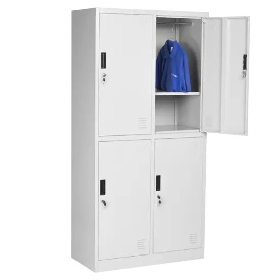  Гардероб метален BTL L с 4 отделения 1859045 - сниман отсрани, горна дясна врата отворена, сложена раница вътре