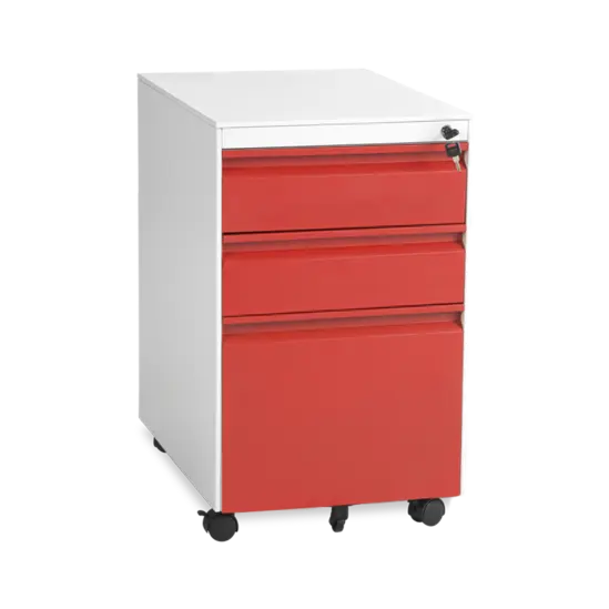 Метален контейнер L BTL с 3 чекмеджета - червен цвят, затворени чекмеджета, снимка отстрани