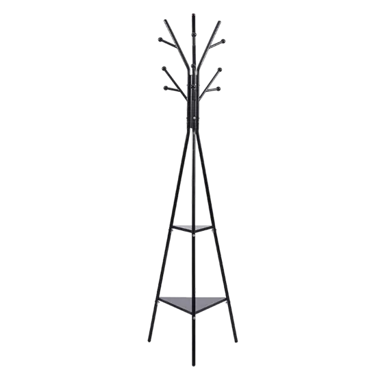 Закачалка за дрехи LINDOME черна с 9 куки и 2 рафта 