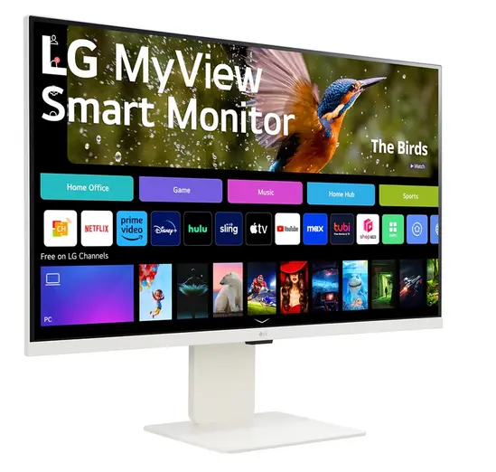 Монитор LG 32SR85U-W, 31.5' IPS Smart webOS, Full HD Web cam, AG, 5ms, 1000:1, 400cdm, DCI-P3 95%, 4K UHD (3840x2160), ThinQ, HDR 10, HDMI, USB Type-C-PD 90W, Wi-Fi Bin, AirPlay 2, Bluetooth, Speakers 5W x 2, Height Adjustable, Tilt, White