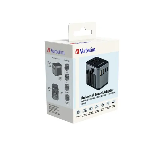 Адаптер Verbatim UTA-03 Universal Travel Adapter with 1 x USB-C PD 30W & QC 3.0  2 x USB-C  2 x USB-A