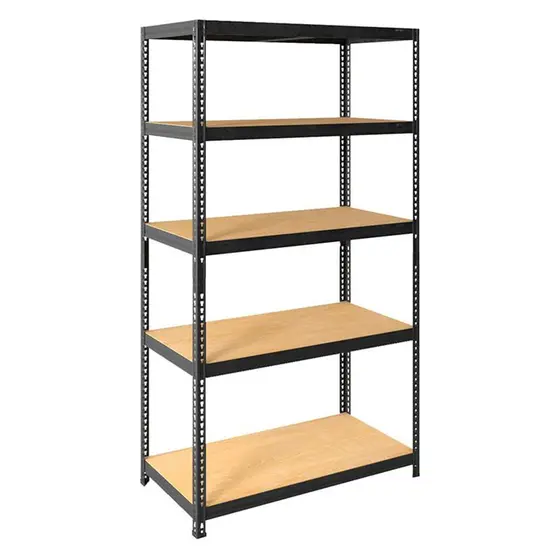 Снимка отпред – метален стелаж PMT 180x75x35 см с 5 дървени рафта