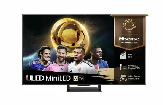 Телевизор Hisense 55"U7Q Pro, 4K Ultra HD 3840x2160, ULED, FALD, Quantum Dot, 165Hz, IPS, HDR 10+, HLG, Dolby Vision IQ, Dolby Atmos, Smart TV, WiFi 5GHz, WiFi Direct, BT, Anyview Cast,light sensor,Solar Powered Remote, 4xHDMI, 2xUSB, LAN, CI+, DVB-T2/C/S