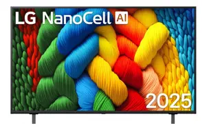 Телевизор LG 55NANO80A3B, 55" 4K HDR Smart Nano Cell TV, 3840x2160, DVB-T2/C/S2, AI Alpha 7, HDR 10 PRO, webOS 25, ThinQ AI, VRR, ALLM, HGiG, WiFi, Clear Voice, AI Upscaling, Bluetooth, Hdmi e-ARC , CI, LAN, AirPlay2, Chromecast, 2 Pole stand, Black