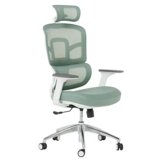 Директорски стол ГЕНАДИ- снимка отстрани, бял полипропилен, зелен цвят