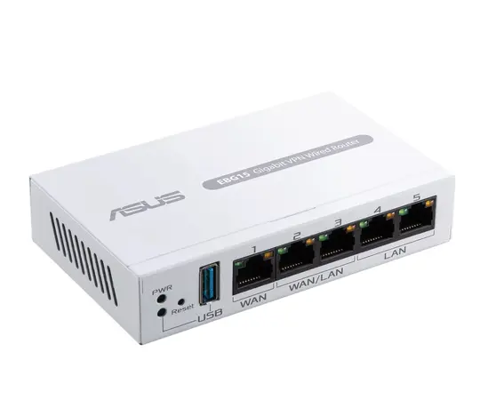 Рутер Asus Business Gigabit VPN wired router, ExpertWiFi EBG15, 1 gigabit WAN+2 gigabit WANLAN, USB port backups, Bluetooth® 3.0, SDN, customized guest portal, Commercial-Grade Network Security & VPN, wall mounting, White