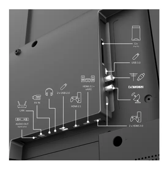 Телевизор Thomson Smart QLED Plus TV 65'; Google TV; 3840 x 2160 (4K UHD), QLED, 4000:1, 60 Hz, DVB-TT2CSS2, HDR10, Wi-Fi, Bluetooth, LAN, HDMI 2 (2.0) + 2 (2.1), USB 2 (2.0) + 1 (3.0),Built-in Front Speakers, Central Swivel Stand, Black