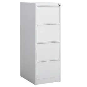 Метална картотека B BTL с 4 чекмеджета - снимана от ляв ъгъл, сива на цвят, със затворени чекмеджета