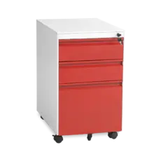 Метален контейнер L BTL с 3 чекмеджета - червен цвят, затворени чекмеджета, снимка отстрани