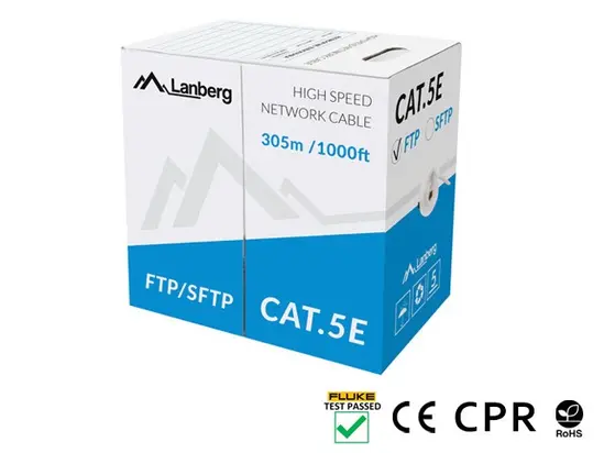 Кабел Lanberg LAN cable CAT.5e sftp 305m solid cu cpr + fluke passed grey