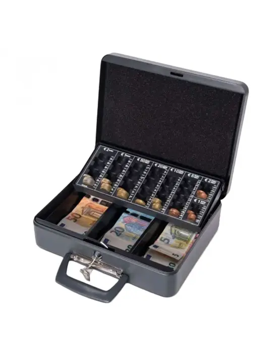 Метална кутия с евро монетник 300х258х90 мм - отворен, пълен