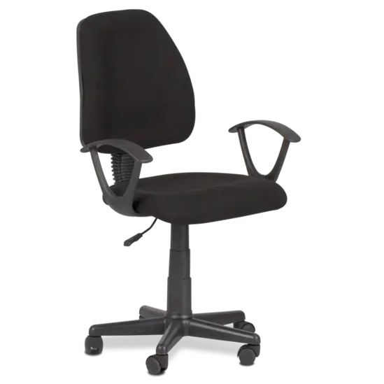 Работен стол ЗОЯ- снимка отстрани, черна дамаска, фиксирани подлакътници