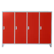 Метален гардероб детски BTL JZ с 4 отделения 130x160x40 см червен с 4 затворени врати, сниман отпред