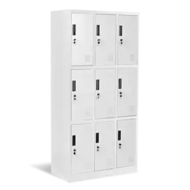 Метален гардероб BTL K с 9 отделения 185х90х45 см - бял, сниман отстрани, затворени врати