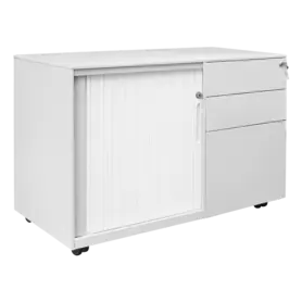 Метален контейнер H BTL с 2 чекмеджета и плъзгаща врата - сниман от ляв ъгъл, затворени врати, сив