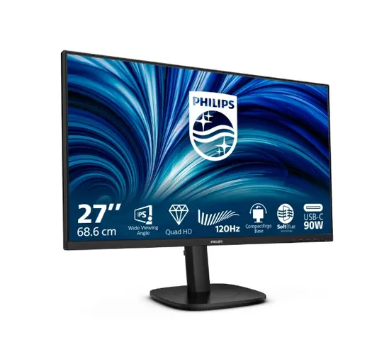 Монитор Philips 27B2U3601, 27" IPS WLED, 2560x1440@120Hz, 4ms GtG, 350cd m/2, 1500:1, 50M:1 DCR, Adaptive Sync, FlickerFree, SoftBlue, 2Wx2, Tilt, Height Adjust, Pivot, Swivel, HDMI, DP, RJ45, USB hub
