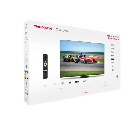 Телевизор Thomson Smart QLED Pro TV 65"; Google TV; 3840 x 2160 (4K UHD), DLED, 144 Hz, DVB-TT2CSS2, HDR10, Wi-Fi, Bluetooth, LAN, HDMI 4 (2.1), USB 2 (2.0) + 1 (3.0), Central Swivel Stand, Black