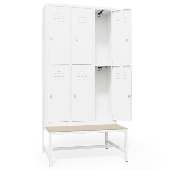 Метален гардероб с пейка BTL CR с 6 отделения 200х98х77 см - сниман отпред, празен, с отворени врати