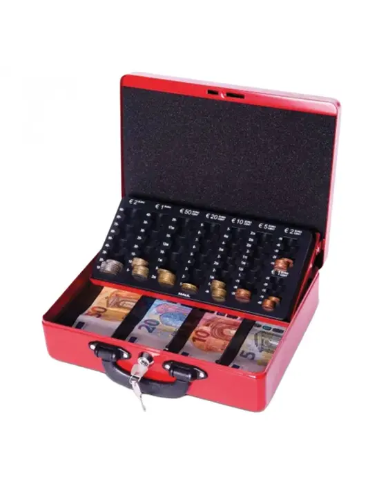 Метална кутия с евро монетник 300х245х93 мм- отворена, пълна