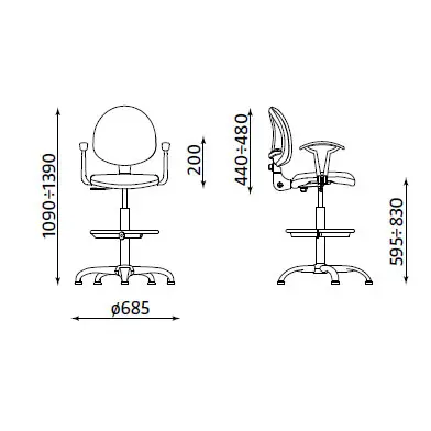Работен стол СМАРТ хром- схема, размери