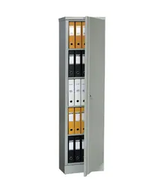 Архивен шкаф 183x45.8x45.8 см - с отворена врата, пълен с класьори, сниман отпред