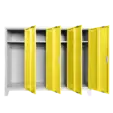 Метален гардероб детски BTL JZ с 4 отделения 130x160x40 см жълт с 4 отворени врати, по един рафт на отделение и лостове за закачалки