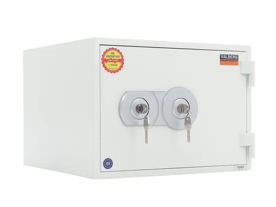 Метален сейф FRS PMT 32 - с две брави с ключ, бял, затворен