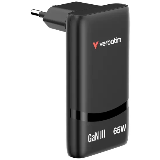 Зарядно устройство Verbatim Fold 'n' Go GaN Charger 65W EU plug Black