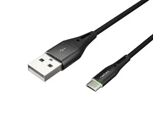 Кабел Natec USB-C(M) - USB-A (M) 2.0 cable 1m. Black LED nylon