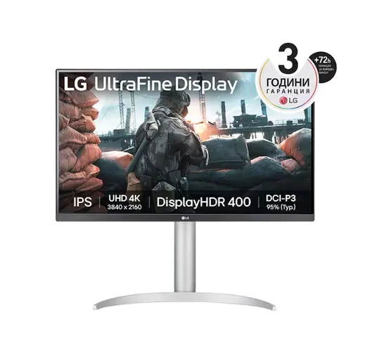 Монитор LG 27UP650K-W, 27" UHD 4K IPS AG, DCI-P3 95%, UltraFine, 5ms, 1200:1, Mega DFC, 400 cd/m2, 3840x2160, HDR 10, VESA Display HDR 400, HDMI, DisplayPort, Headphone out, Height Adjustable,Pivot Tilt, Reader Mode