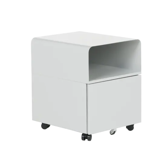 Метален контейнер O BTL с едно чекмедже. сниман под ъгъл, сив на цвят, със затворено чекмедже