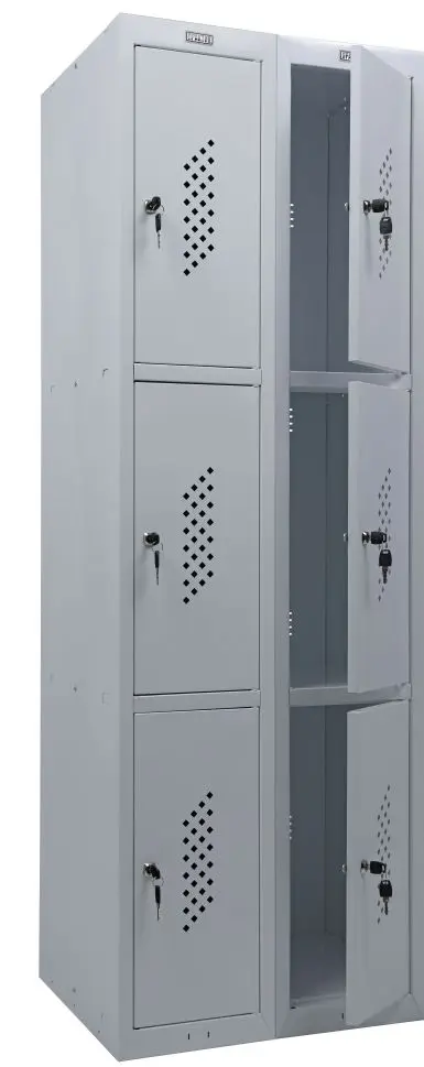 Метален гардероб PMT с 6 отделениe 183х60х50 см- сниман отпред, десните врати отворени, празен, сив