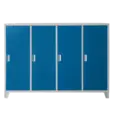 Метален гардероб BTL JZ с 4 отделения 130x160x40 см син с 4 затворени врати, сниман отпред