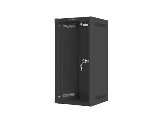 Комуникационен шкаф Lanberg rack cabinet 10' wall-mount 12U280x310 (flat pack) with glass door black